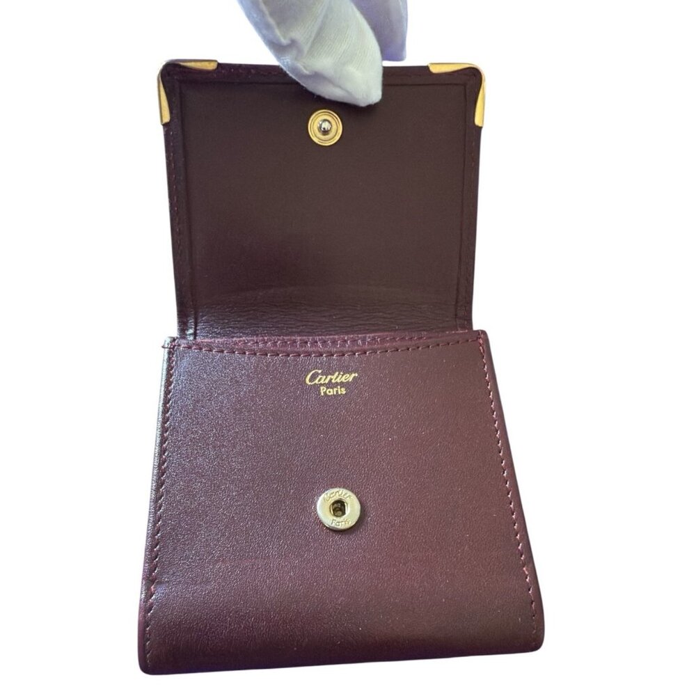 Cartier Bordeaux Burgundy Red Leather Logo Coin Wallet - Picture 7 of 11